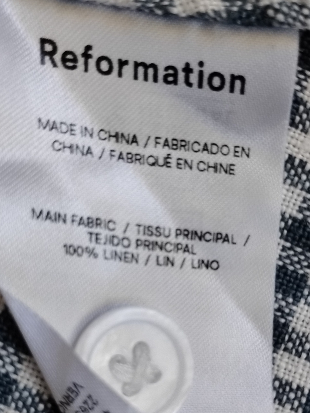 NWOT Reformation Tace Gingham Check Linen Halter Midi Dress 8 Slate White - Picture 7 of 11
